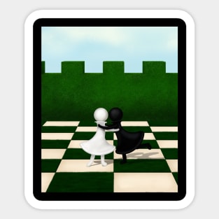 Best Mates Black & White Pawns Hugging on Chessboard Sticker